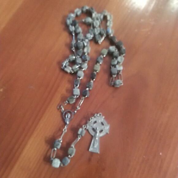 Catholic Rosary Irish Connemara Marble Cube Beads Celtic Cross Vintage Vtg - Picture 9 of 9